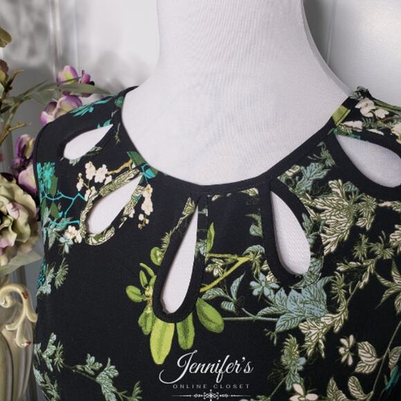 Julian Taylor Women's Black Floral Keyhole Fit & Flare Dress Size 16 - Picture 2 of 12